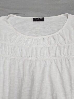 Lane Bryant Plus Size 22/24 White Peasant Top Flutter Sleeve Cotton Knit T-Shirt